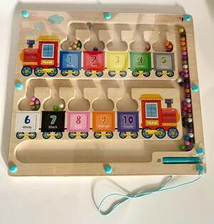 Magnetic Color and Number Train Maze Montessori Wooden Toddler Learning Toy